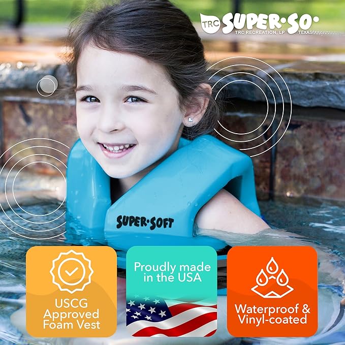 TRC Recreation Super Soft Child Life Jacket USCG Approved Vinyl Coated Foam Swim Vest for Kids Swimming Pool and Beach Gear