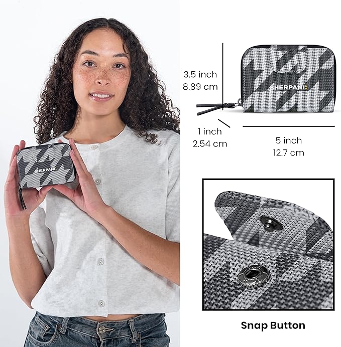 Sherpani Barcelona AT, Small Nylon Bifold Zipper Pocket Wallet, Travel Bag for Men Women, RFID Protection, Unisex Travel Gift (Houndstooth)