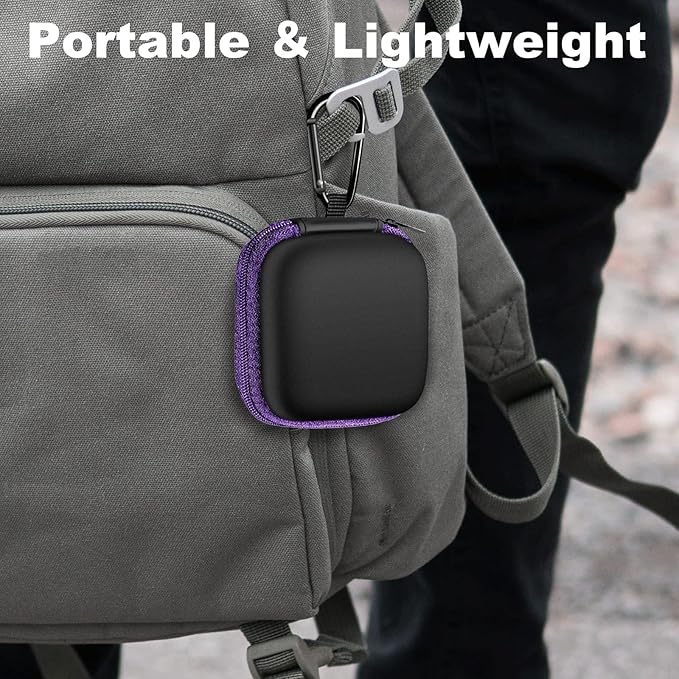 Square Earbud Case Portable EVA Carrying Case Storage Bag Cell Phone Accessories Organizer with Carabiner for Earphone, Earbud, Earpieces, SD Memory Card, Camera Chips, Tech Pouch, Purple