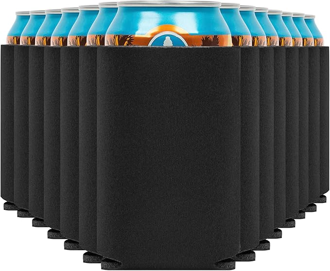 Blank Beer Can Cooler Sleeves (110-Pack) Soft Insulated Beer Can Coolies - HTV Friendly Blank Koolies in Bulk for Beer Cans & Bottles - Black Coolie Blanks for Vinyl Projects & Wedding Favors (Black)