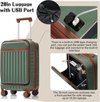 Merax 3 Piece Luggage Set ABS Hardside Suitcase Sets with Spinner Wheels and TSA Lock, 20 inch with Front Opening Design and USB Port, 20" Airline Certified Carry-on Luggage, 20" 24" 28", Green