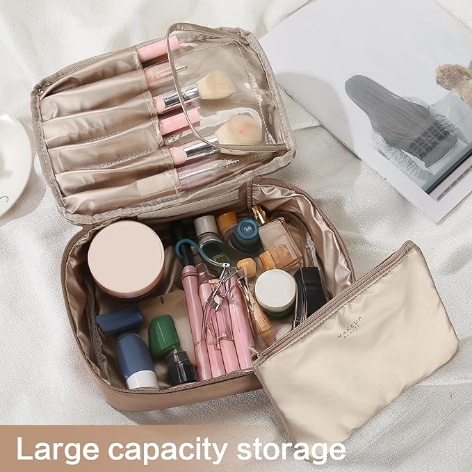 Queboom Travel Makeup Bag Cosmetic Bag Makeup Bag Toiletry bag for women and men (Coffee)