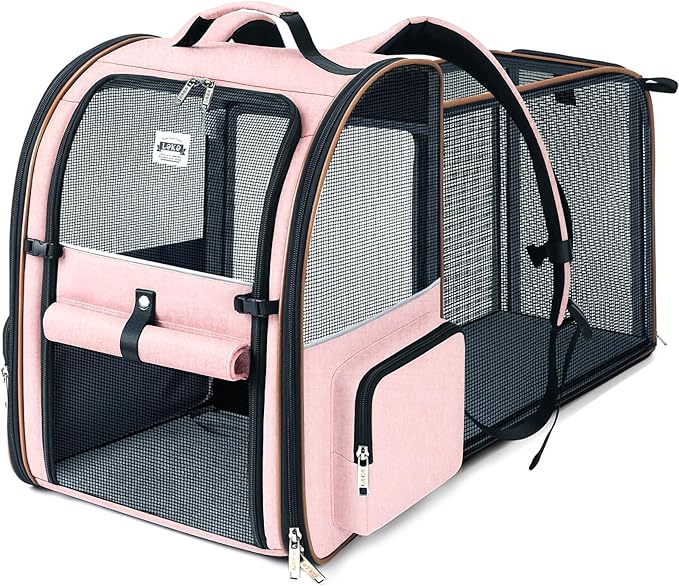 Large Cat Backpack Carrier Expandable Foldable Pet Carrier Backpack for Small Dogs Puppy Medium Cats Fit Up to 18 Lbs for Travel, Hiking,Pink