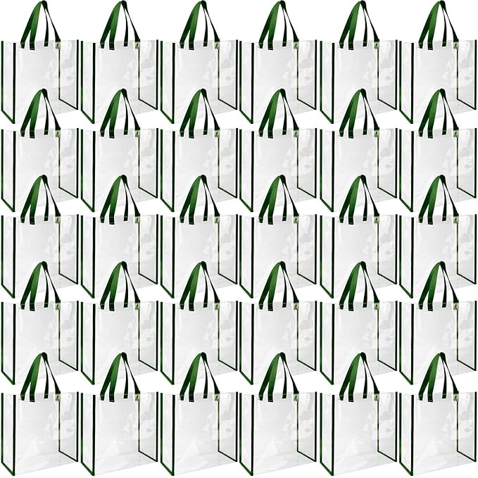 Eccliy 30 Pack 12x12x6 Inch Clear Tote Bag Stadium Approved Bulk Plastic Beach Tote Gift Bag with Handle for Gym Sports | 30 Pack, 12x12x6 Inch, Stadium Approved, Bulk, with Handle, Tote Gift Bag