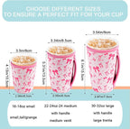 KJQJLY 3 Pack Reusable Iced Coffee Sleeves for Iced Coffee Cups or Drinks Reusable Neoprene Insulated Sleeves for Hot and Cold Drinks from Starbucks, Dunkin, And More (Pink bow)