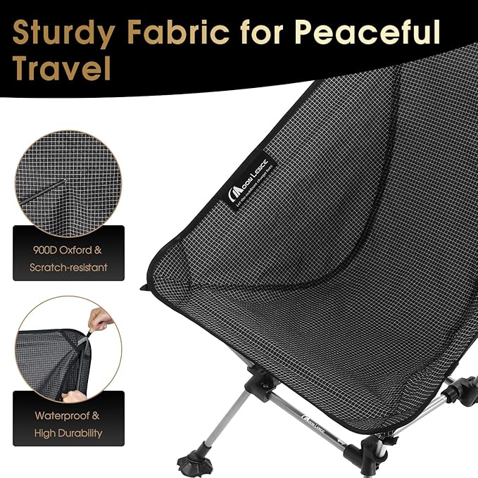 MOON LENCE High Back Folding Camping Chairs, Height-Adjustable, Widened Seat, for Beach with Anti-Sinking Feet (Onyx-Plus)