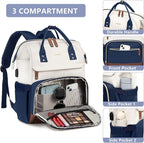 Focdod Laptop Backpack for Womem Work Bags: 15.6 Inch Travel BackPacks Durable Back Pack With USB Charging Port Anti Theft Fashion College BookBag Purse Bussiness Daypack for Nurse Teacher Navy Beige