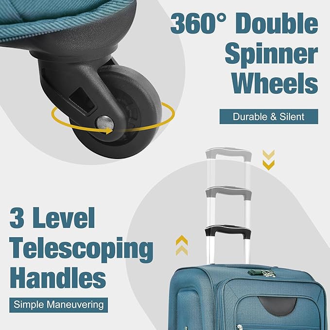 Lightweight Expandable Softside Luggage Sets 3 Piece, Large Capacity Travel Suitcase with Spinner Wheel, TSA Lock, Easy Access Design and Adjustable Telescoping Handle (Green)