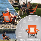 Joyfair Beach Camping Chair (2 Pack), Outdoor Folding Lawn Chair for Adults, Heavy Duty Portable Chair with Armrest for Outside Fishing, Sport, Patio, Cup Holder & Storage Pocket, Carry Bag (Orange)
