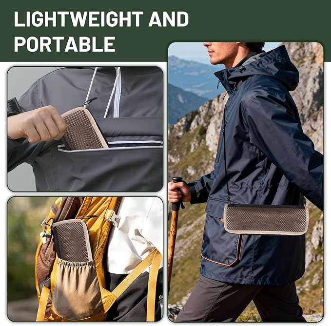 Ultra-Thin Portable Folding Stool - 1.97" Slim Fold, 0.99LB Lightweight, 200LB Capacity Camping Chair for Adults, Compact Collapsible Seat for Outdoor Fishing, Hiking, Events & Queue（Khaki）