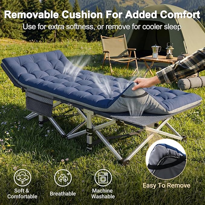 ABORON XXL Camping Cot for Adults 900LBS - 78"×32" Oversized Folding Bed with Mattress Pad, Heavy Duty 1200D Oxford Outdoor Cot with Carry Bag