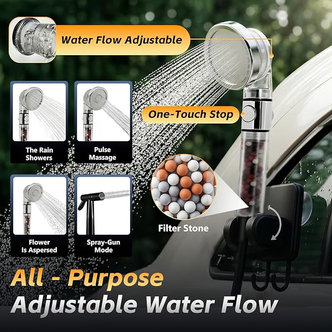 BSEED Portable Shower for Camping with Immersion Water Heater, 8000mAh Rechargeable Camping Shower with Large Capacity Foldable Bucket, Outdoor Shower for Hiking RV, Travel, Pet Bath, Car Washing