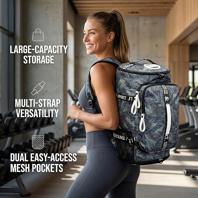 Gym Duffle Bag Backpack with Shoe Compartment,4 ways Travel Backpack for Women and Men,Multi-Functional Weekender bag with Waterproof Layer&Laptop Compartment for Fitness, Travel,Camping