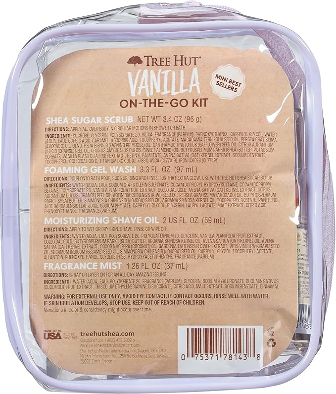 Tree Hut Mini Set Vanilla Everything Shower Gift Set for Women, Exfoliating Body Scrub, Body Wash & Body Butter, Travel Size Skin Care Set, Hydrating & Moisturizing Self-Care Gift for Smooth Skin