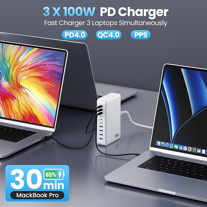 USB C Charger 730W USB C Charger Block,Upgraded GaN V 10-Port Fast Charging Station Hub,3X PD 100W Laptop Charging Adapter Compatible with MacBook Pro/Air,DELL,Steam Deck,iPhone 16/15/14,Galaxy S23