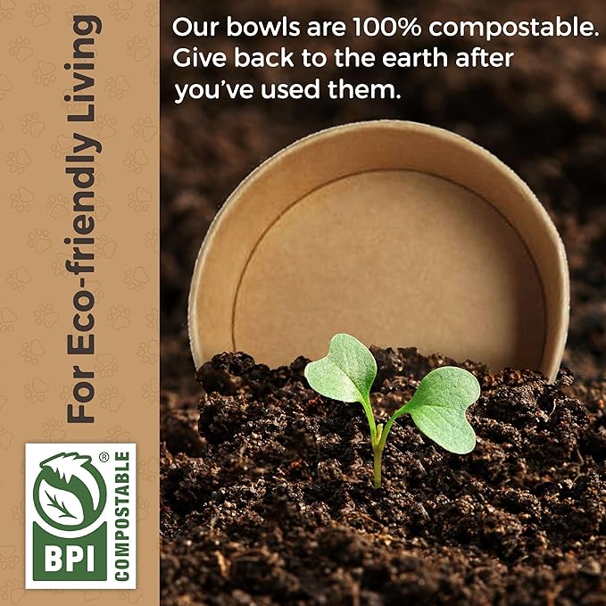 Small Dog Bowls - 25 Compostable Disposable Feeding Bowls for Dogs and Cats - Good for Dry or Wet Food, Hot or Cold Pet Food, and Travel
