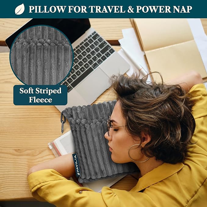 PAVILIA Travel Blanket Pillow, Airplane Blanket Set in Soft Bag with Pockets, Plane Blanket Compact Packable, Flight Essentials Car Pillow, Travelers Accessories Gifts, Luggage Strap, Gray