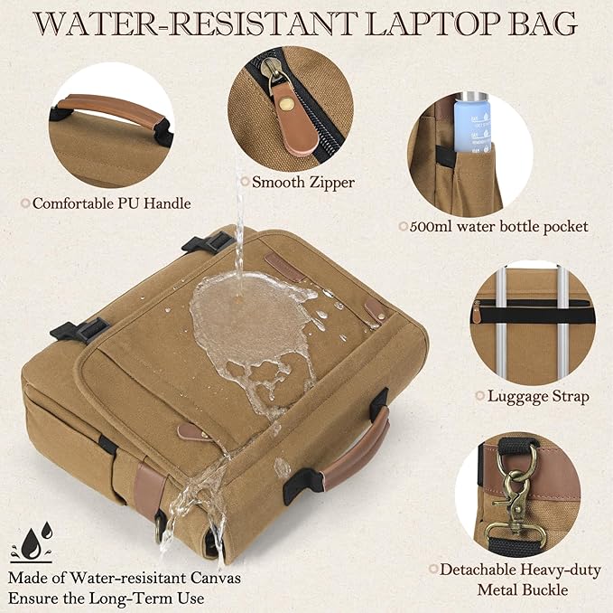RAINSMORE Messenger Bag for Men 17-17.3 Inch Laptop Bag Water-resistant Canvas Computer Shoulder Bag Office Work Briefcase Large Casual Satchel Bags for Men Bookbag for College, Khaki