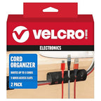 VELCRO Brand Cord Organizer for Desk & Nightstand, 5 Cable Slots with Sleeve Routing, Adhesive Wire Holder for Cord Management, Home, Workshop, Gaming & Office Essentials, Black 2 Pack