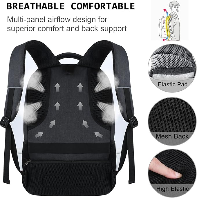 Volher 17 Inch Laptop Backpack, Business Anti Theft Slim Durable Laptops Backpack, Water Resistant College Computer Bag Gifts for Men & Women Fits 15.6 Inch Notebook-Black