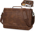 RAINSMORE Vintage Flap Messenger Bag for Men PU Leather Laptop Bag 15.6 Inch Mens Briefcase Waterproof Satchel Computer Bag