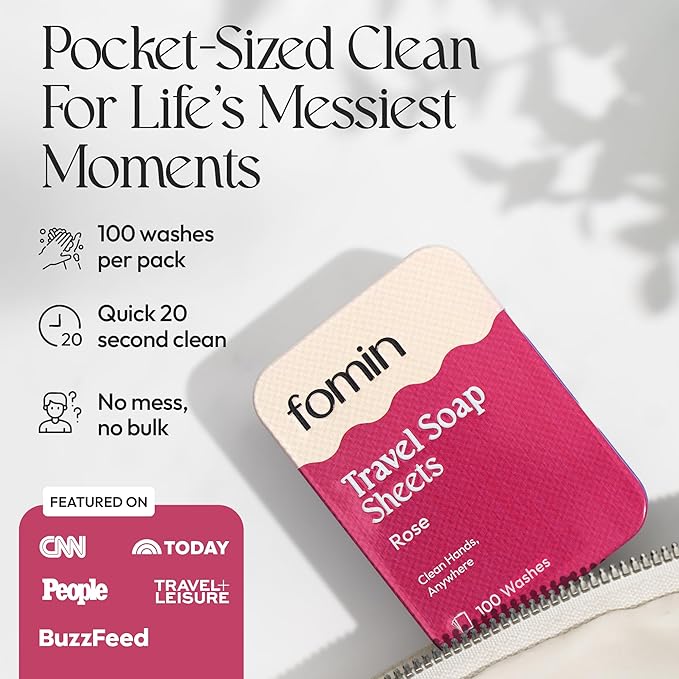 FOMIN - Antibacterial Paper Soap Sheets Tin for Traveling - 3 Pack Rose - Portable Travel Hand Soap Sheet, Dissolvable Mini Camping Hand Soap for Hand Washing