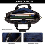 LEATHER VILLAGE 18" Leather Laptop Messenger Briefcase Bag for Men-Leather Satchel for Travel and Office Shoulder Bag- Black