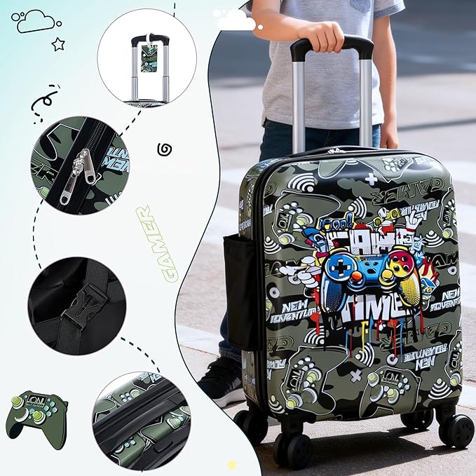Rosamo Kid’s Luggage Set 6 Piece Suitcase Set 16" Hardside Luggage with Spinner Wheels Girls Boys Carry on Luggage Travel Rolling Luggage Airline Approved (Joystick)