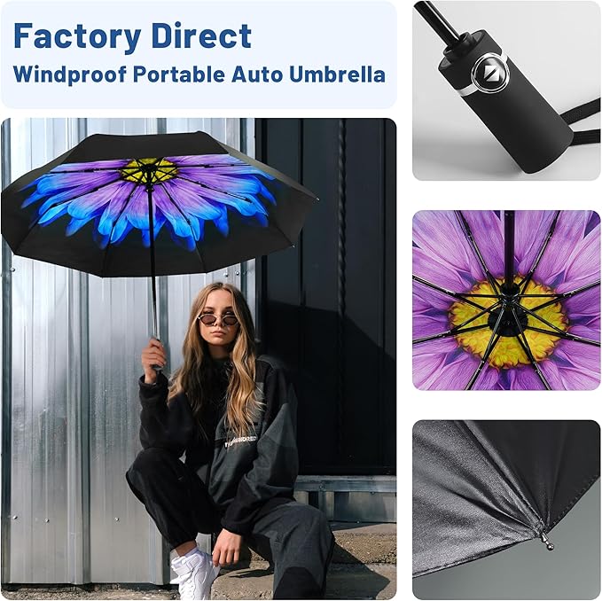 SY COMPACT Umbrella Automatic Travel Waterproof Light Folding Umbrellas Easy Carry for Women and Men