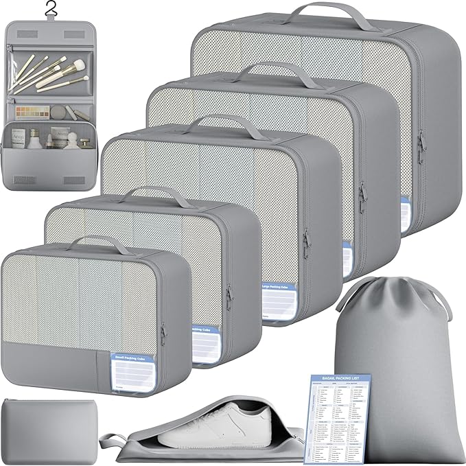 BAGAIL 9 Set Packing Cubes and Battery-Free Luggage Scale