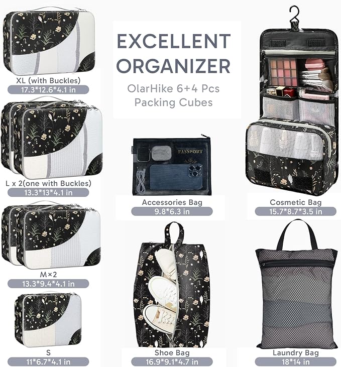 10 Set Packing Cubes for Travel, Gifts for Women Mom,Anti-Tearing Suitcase Organizer,OlarHike Vacation Essentials & Accessories for Cruise Ship