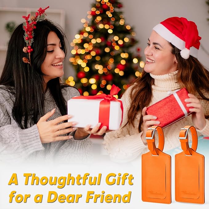 Travelambo Luggage Tags for Suitcases Faux Leather Privacy Protection 6 Pack Bag Tags Travel Accessories Essential, Hot Orange