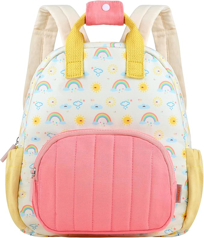 GAGAKU Toddler Backpack for Girls 2-4 years Kids Mini Backpacks Cartoon Breathable Comfortable Preschool Daypack for School Travel Lightwieght Bag - Yellow Rainbow