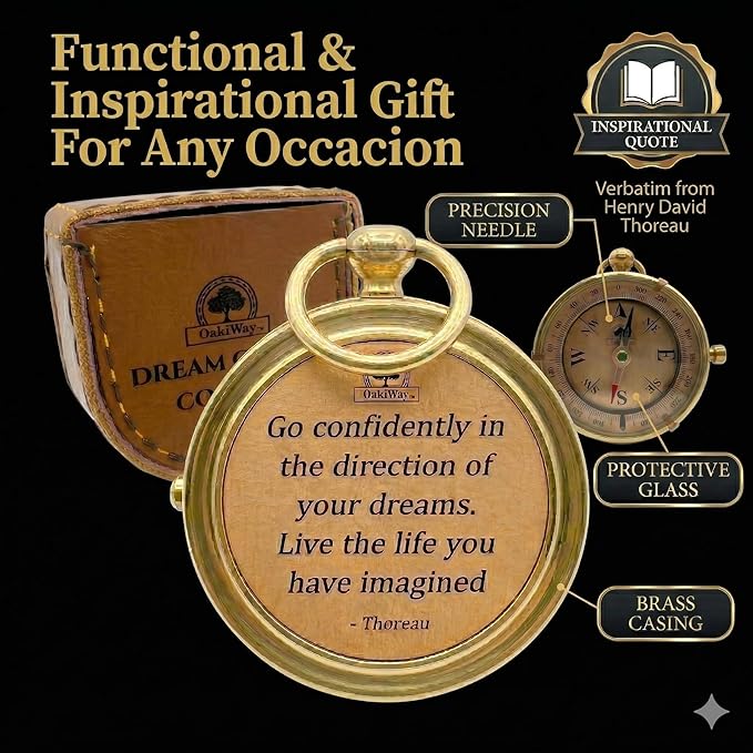 The Dream Chaser Compass - Go Confidently -2026 Unique Graduation Gifts for Him, College, High School, Cool Birthday Gift Idea for Son, Boys, Motivational Greeting Card Included