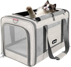 GAPZER Cat Carrier American Airline Approved 18x11x11, Top Opening Sturdy Soft Pet Carrying Bag See Through, Mini Dog Hard Bottom Crate Kennel Case, 4-Side-Ventilation Mesh Cage Toy Poodle Biege