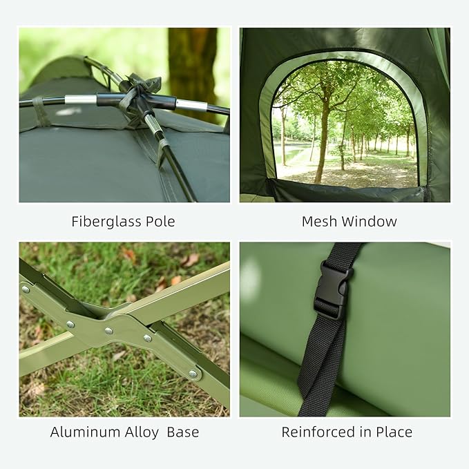 Outsunny Camping Tent Cot, Folding Tent Cot Combo with Mattress, Pillow, Sleeping Bag, Roller Carrying Bag, Off Ground Travel Camp Cot for Hiking, Backpacking