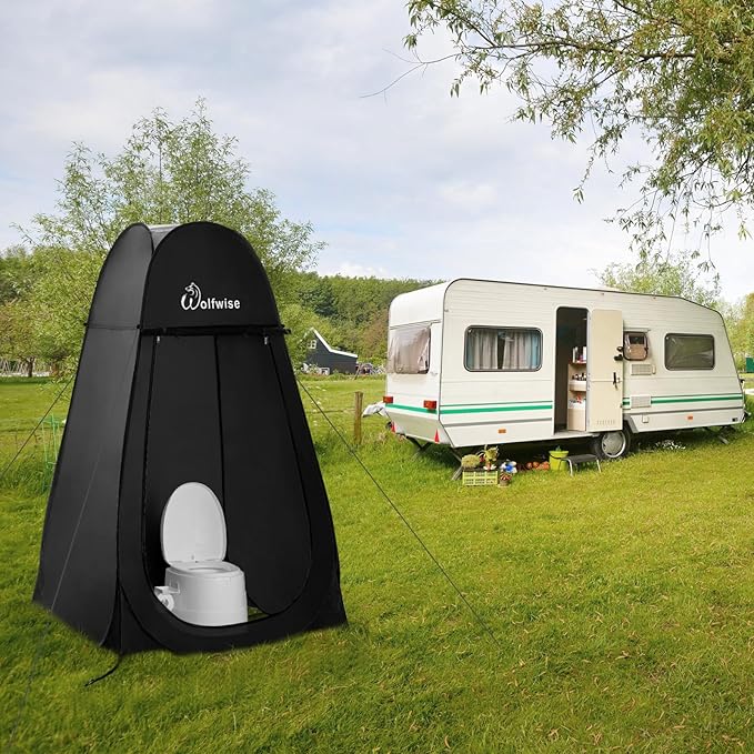 Wolfwise Pop Up Shower Tent, Portable Instant Changing Tent with Ventilation Window & Carry Bag, Privacy Bathroom Toilet for Beach, Camping & Outdoor, Width 47 ", Height 83 ", Black