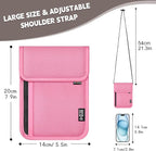 Likesing 5.5" L x 7.9" W Travel Neck Wallet, RFID Blocking Passport Holder for Travel Women Men, Security Lightweight Travel Wallet, Neck Passport Pouch Gifts for Traveling(Pink)