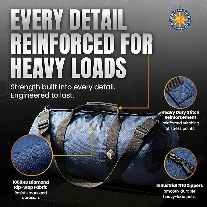 175L Extreme Duffel Bag, Heavy-Duty Gear Bag, 1050D Tuff Cloth, Diamond Ripstop, Reinforced Stitching - Blue (18” x 42")