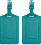 Travelambo Luggage Tags for Suitcases Faux Leather Privacy Protection 2 Pack Bag Tags Travel Accessories Essential, Bright Green