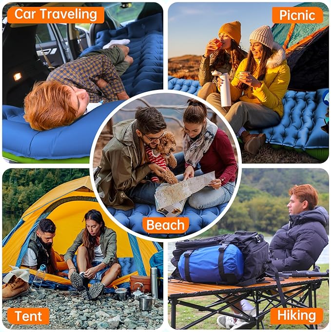 FUN PAC Camping Sleeping Pad,with Foot Pump and Pillow – Ultralight Compact Sleeping Mat for Backpacking, Hiking, Tent – Portable Single Inflatable Mattress for Outdoor