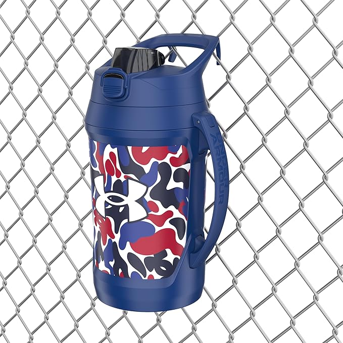 Under Armour Insulated Water Bottle with Handle & Fence Hook, Half Gallon Sports Water Jug, Leak-Resistant & BPA-Free for Baseball, Football & Gym - Royal Hypercamo, 64oz