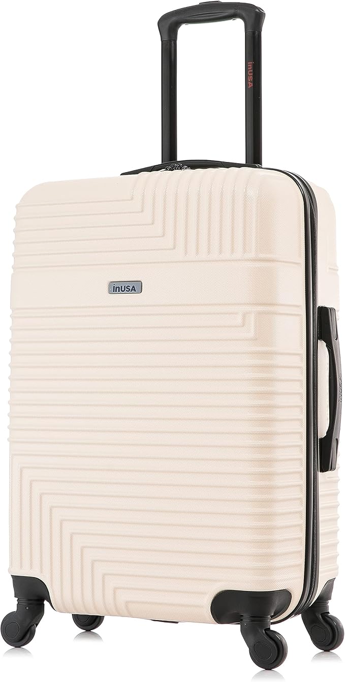 InUSA RESILIENCE Luggage with Spinner Wheels | Durable Lightweight Hardside Spacious Travel Bag with Handle and Trolley | 24-Inch Medium Checked Luggage | Sand