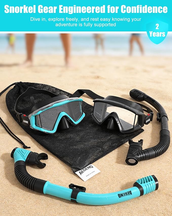 Aegend Snorkeling Gear for Adults Youth Kids, Snorkel Mask with Top Dry Valve - Panoramic View Anti-Leak and Anti-Fog with Mesh Bag for Snorkeling, Scuba Diving, Freediving & Swimming