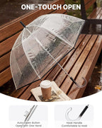 G4Free 52 inch Clear Bubble Umbrella, Large Canopy Transparent Dome Coverage Stick Umbrella, J Hook Handle European Style for Weddings,Prom,Graduation and Outdoor Events