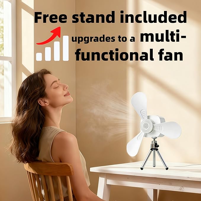 Battery Operated Ceiling Fan&desktop fan 11" PortableCamping RV Tent Fan with Light & Remote - Hanging & desktop Rechargeable Remote Fans for Gazebo Patio Canopy BeachDormitory Bedroom
