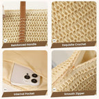 Trifabricy Beach Bags for Women, Large Straw Beach Bag, Beach Tote Bag Shoulder Handbags, Straw Bag Beach Purse for Summer