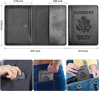 Eoehro Passport and Vaccine Card Holder Combo, Faux Leather, Compact, Lightweight, Waterproof, AA-Black