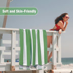 HENBAY Large Oversized Beach Towel - 35 x 70 Inch Microfiber Pool Towel, Green Striped Quick Dry Cabana Swim Towel