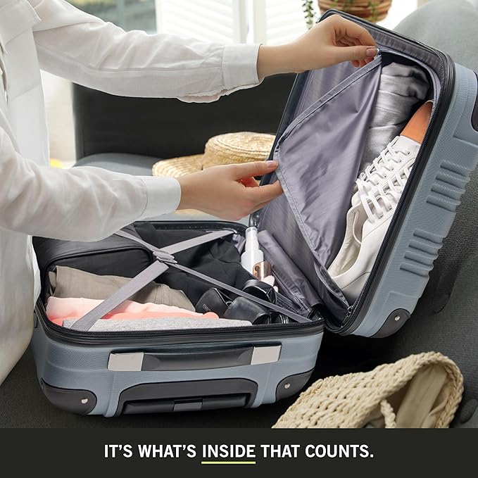 Kenneth Cole REACTION Out of Bounds Lightweight Hardshell 4-Wheel Spinner Luggage, Granite Blue, 2-Piece Set (20" & 28")